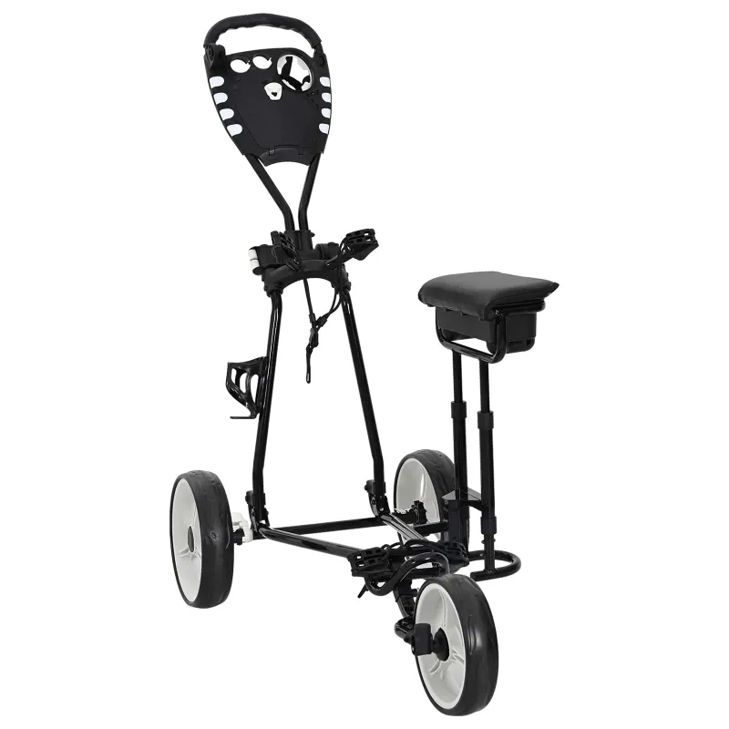 Golfinis vežimėlis su sėdyne Juoda ir Balta 100 x 60 x 130 cm