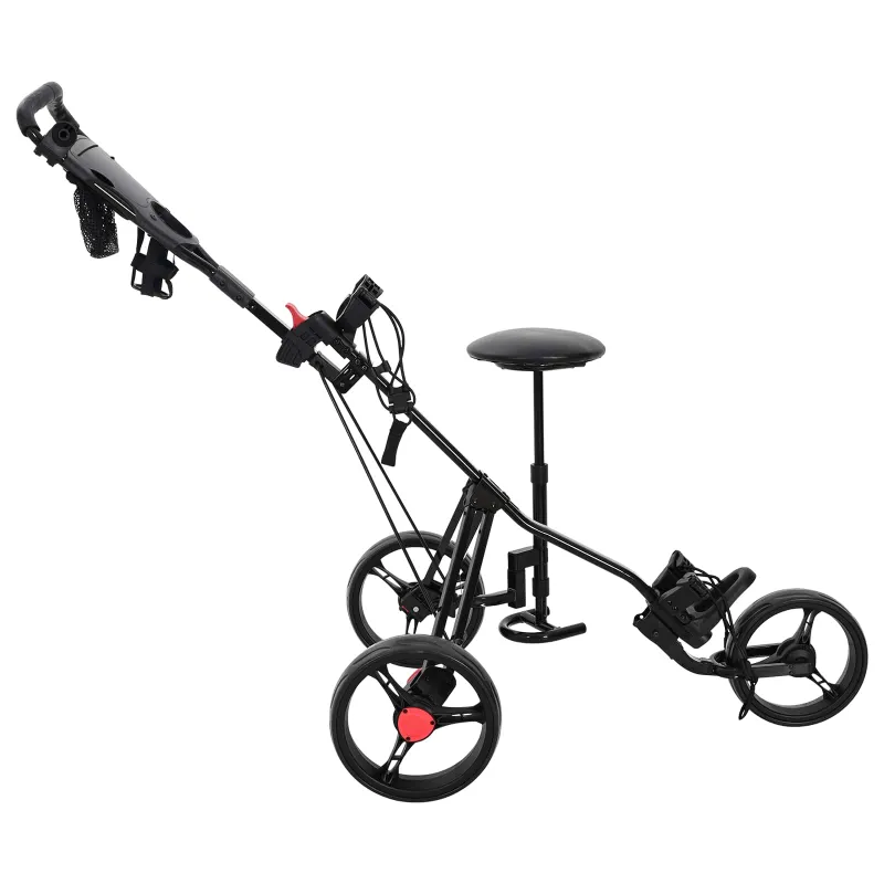 Golfinis vežimėlis su sėdyne Juoda 95 x 69 x 114 cm Geležis