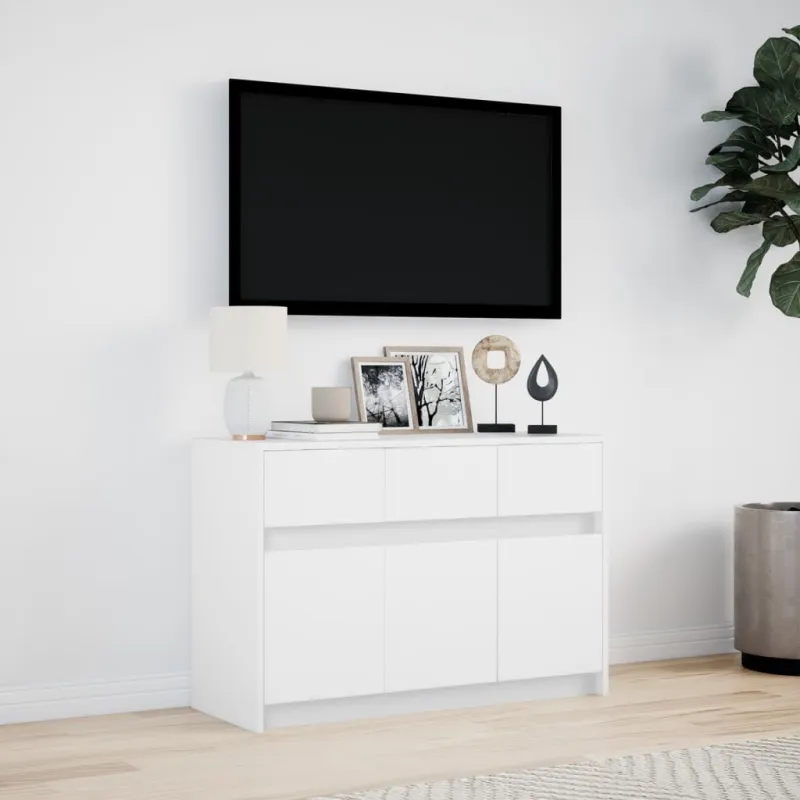 Televizoriaus spintelė su LED, balta, 91x34x61cm, mediena