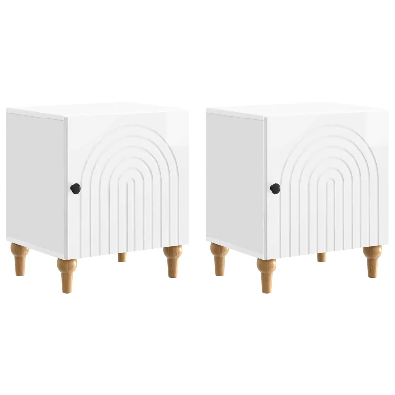 Šalia lovos spintelė 2 pcs Itin blizgi balta 43 x 34,5 x 50 cm