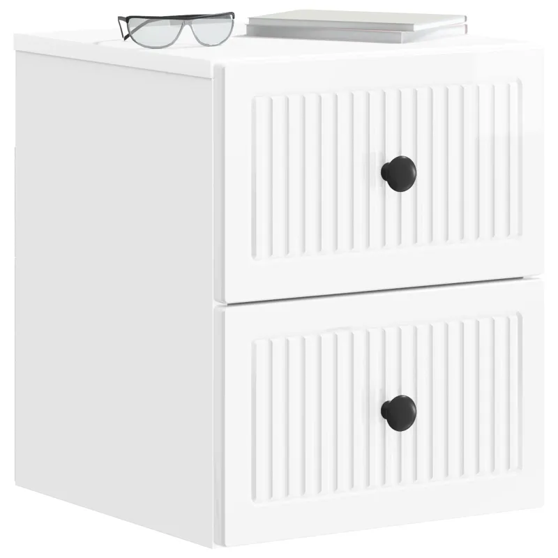 Sieninis naktinis staliukas su stalčių 2 pcs Itin blizgi balta
