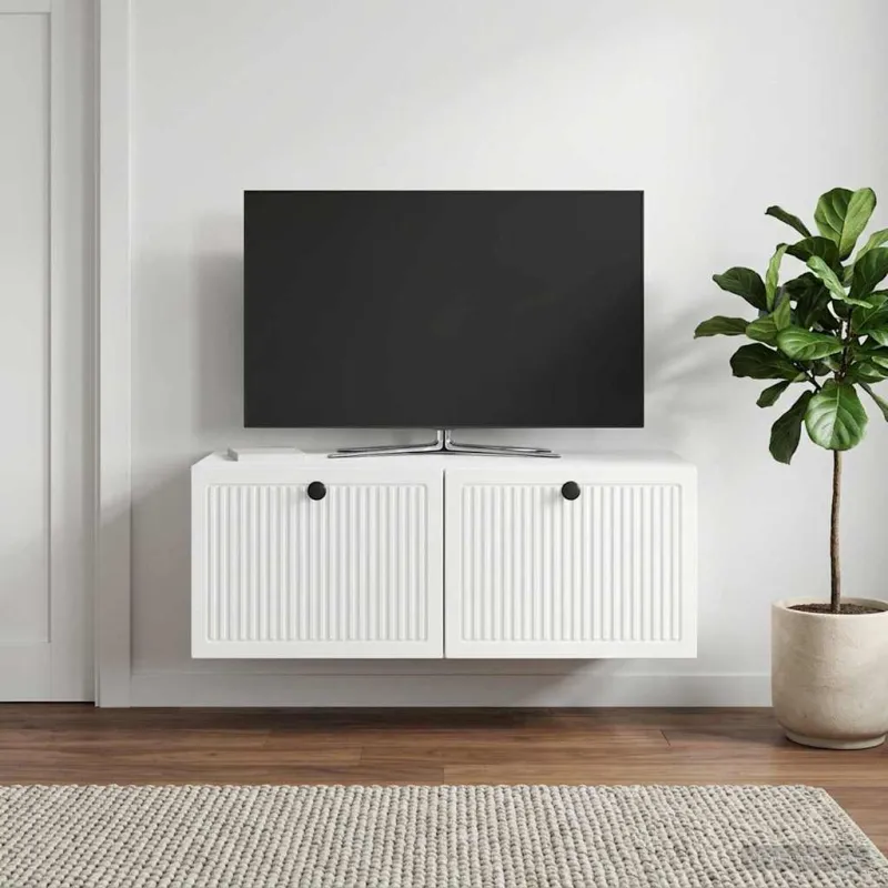 Sieninė TV spintelė Itin blizgi balta 78,5 x 41 x 30 cm