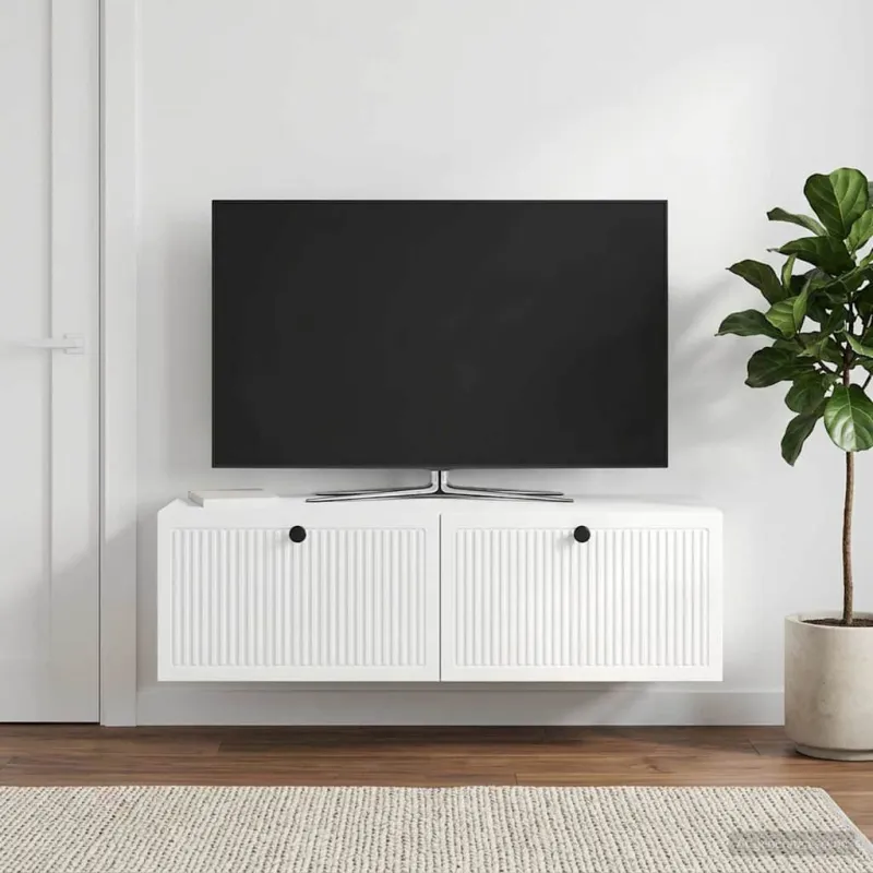Sieninė TV spintelė Itin blizgi balta 98 x 41 x 30 cm
