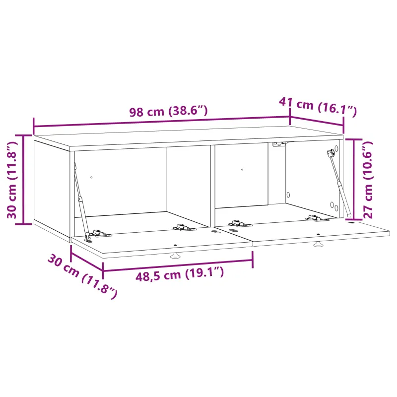 Sieninė TV spintelė Dūminio ąžuolo 98 x 41 x 30 cm