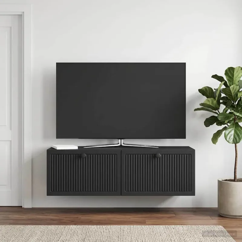 Sieninė TV spintelė Juoda 98 x 31 x 30 cm Apdirbta mediena