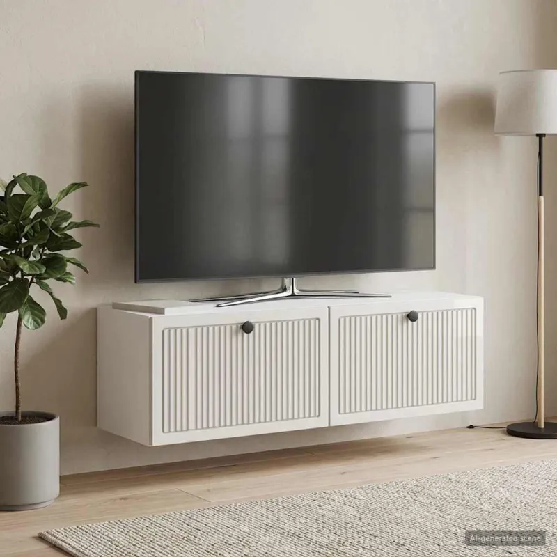 Sieninė TV spintelė Itin blizgi balta 98 x 31 x 30 cm