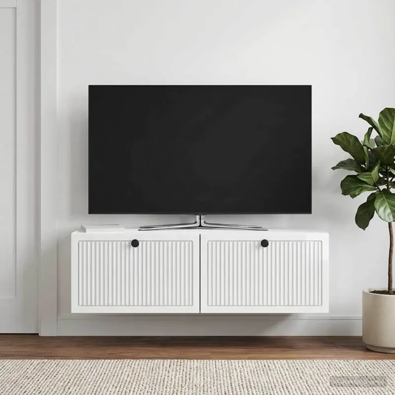 Sieninė TV spintelė Itin blizgi balta 98 x 31 x 30 cm