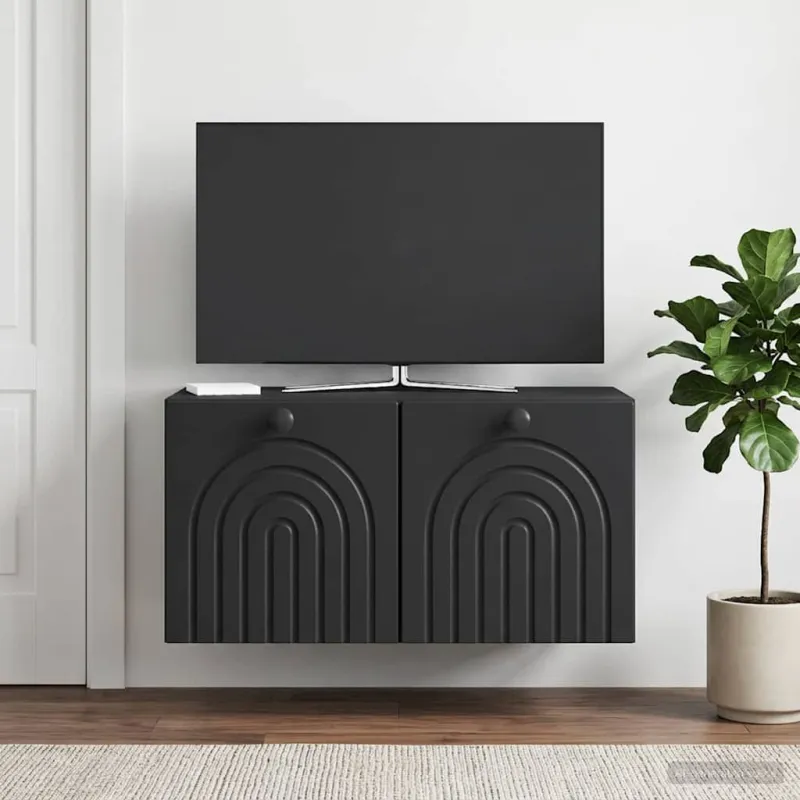 Sieninė TV spintelė Juoda 59,5 x 41 x 30 cm Apdirbta mediena