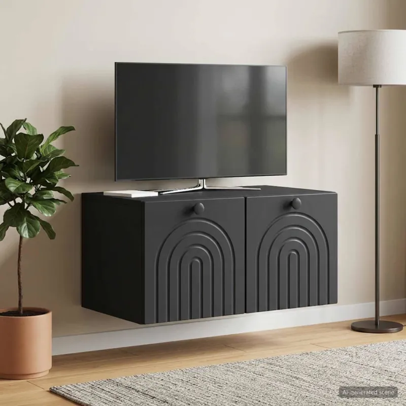 Sieninė TV spintelė Juoda 59,5 x 41 x 30 cm Apdirbta mediena