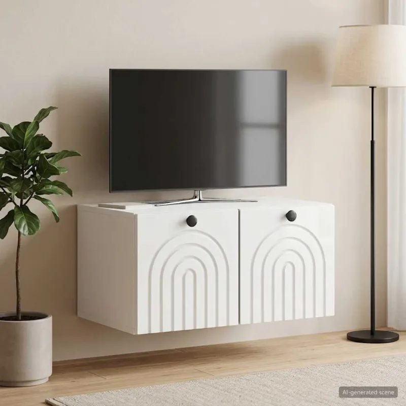 Sieninė TV spintelė Itin blizgi balta 59,5 x 41 x 30 cm