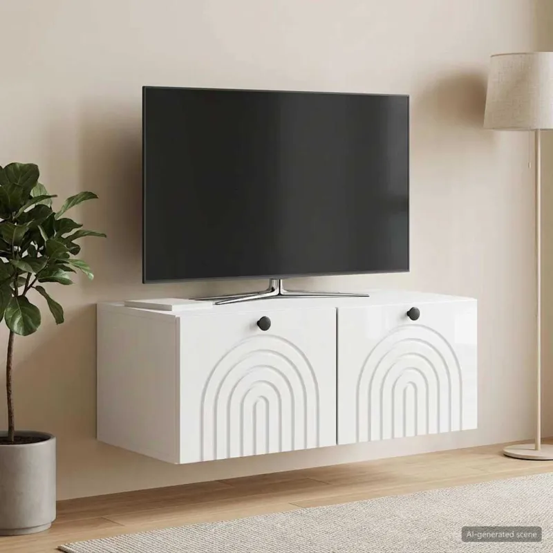 Sieninė TV spintelė Itin blizgi balta 78,5 x 41 x 30 cm