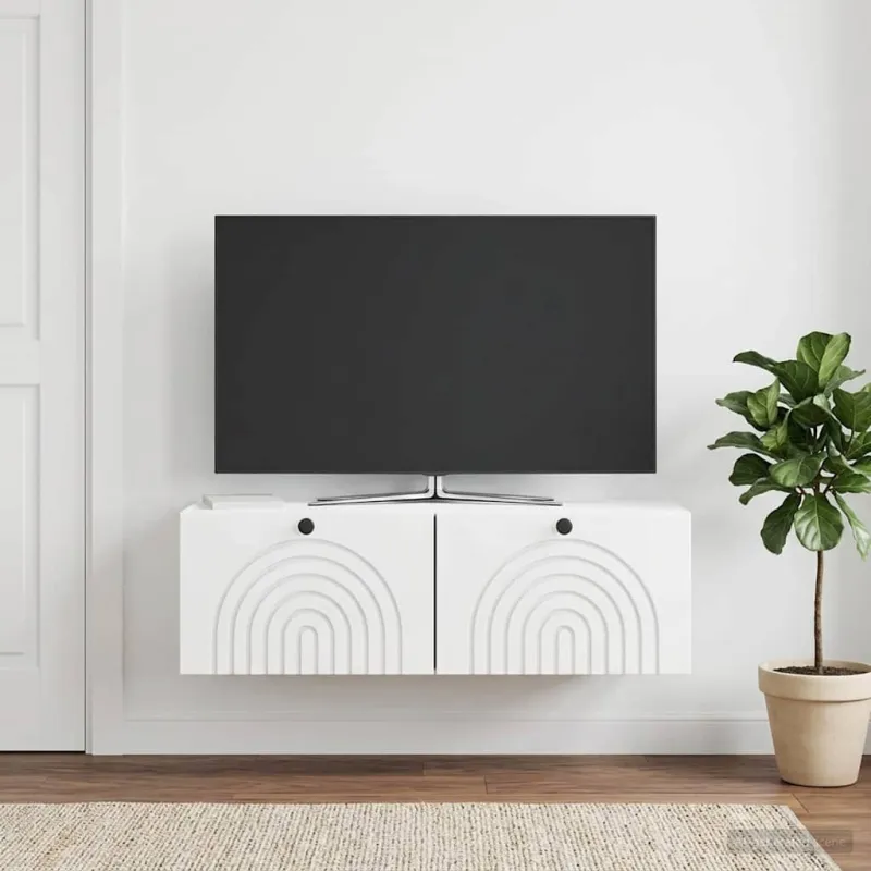 Sieninė TV spintelė Itin blizgi balta 98 x 41 x 30 cm