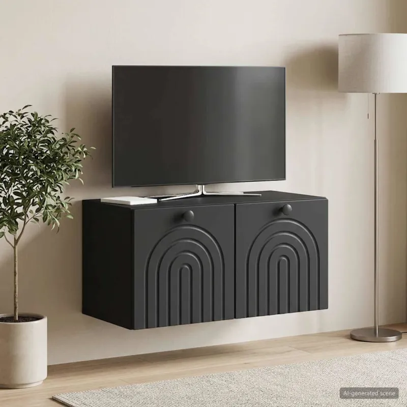 Sieninė TV spintelė Juoda 59,5 x 31 x 30 cm Apdirbta mediena