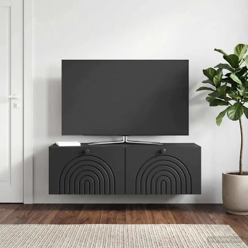 Sieninė TV spintelė Juoda 98 x 31 x 30 cm Apdirbta mediena