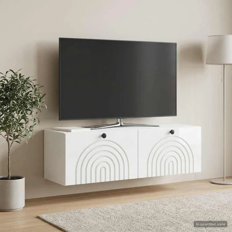 Sieninė TV spintelė Itin blizgi balta 98 x 31 x 30 cm