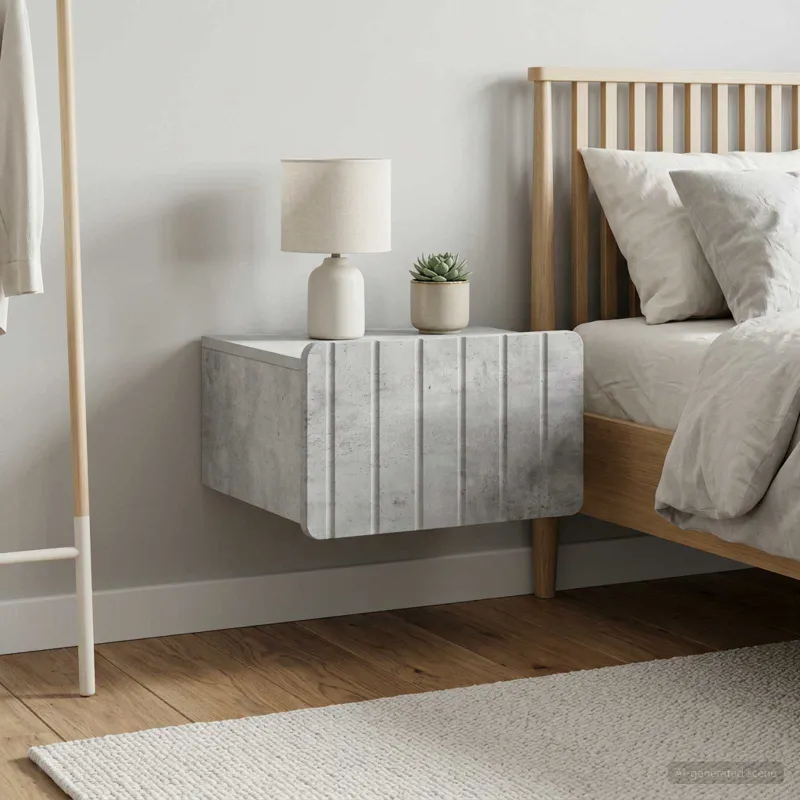 Sieninis naktinis staliukas 2 pcs Betono pilka Apdirbta mediena