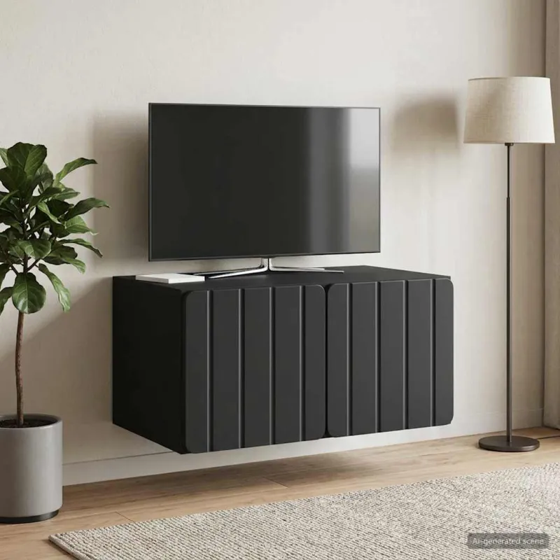 Sieninė TV spintelė Juoda 59,5 x 41 x 30 cm Apdirbta mediena