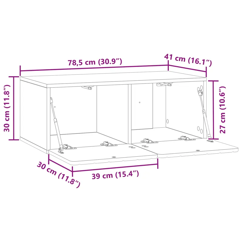 Sieninė TV spintelė Juoda 78,5 x 41 x 30 cm Apdirbta mediena