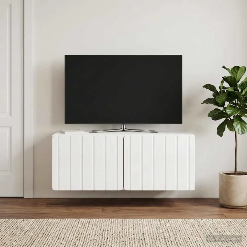 Sieninė TV spintelė Itin blizgi balta 78,5 x 41 x 30 cm