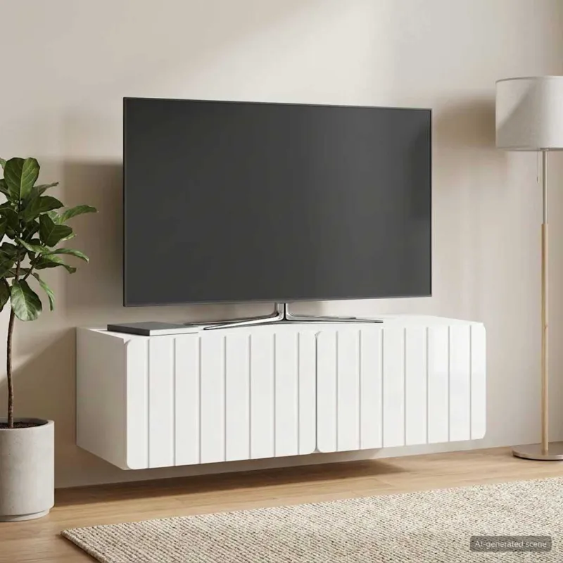 Sieninė TV spintelė Itin blizgi balta 98 x 41 x 30 cm
