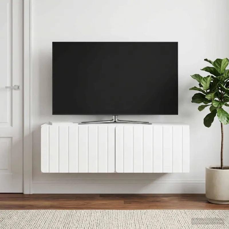 Sieninė TV spintelė Itin blizgi balta 98 x 41 x 30 cm