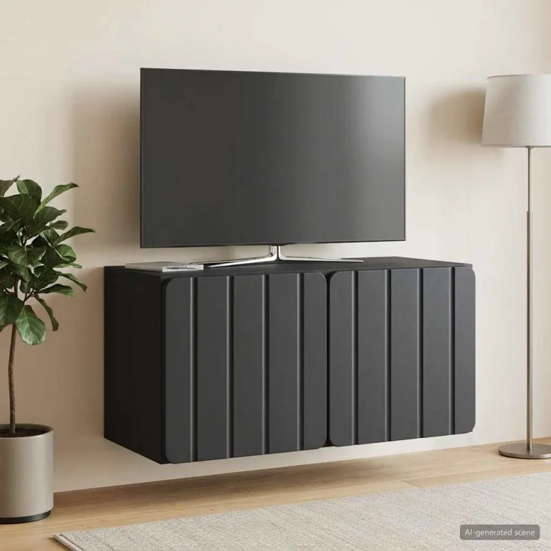 Sieninė TV spintelė Juoda 59,5 x 31 x 30 cm Apdirbta mediena