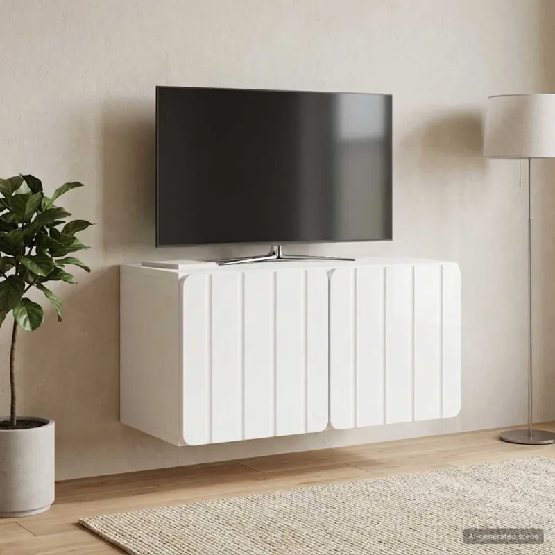 Sieninė TV spintelė Itin blizgi balta 59,5 x 31 x 30 cm
