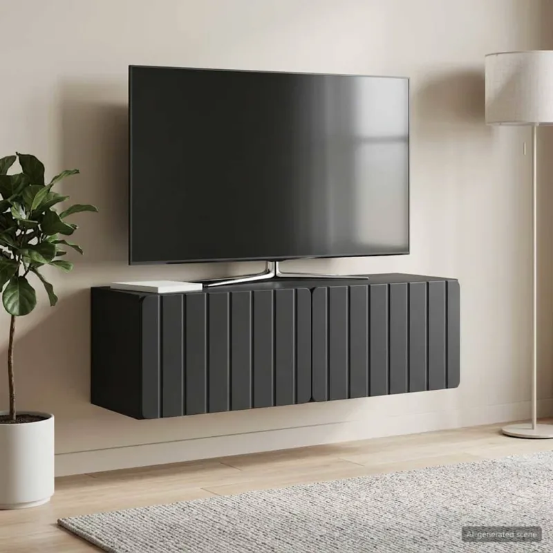 Sieninė TV spintelė Juoda 98 x 31 x 30 cm Apdirbta mediena