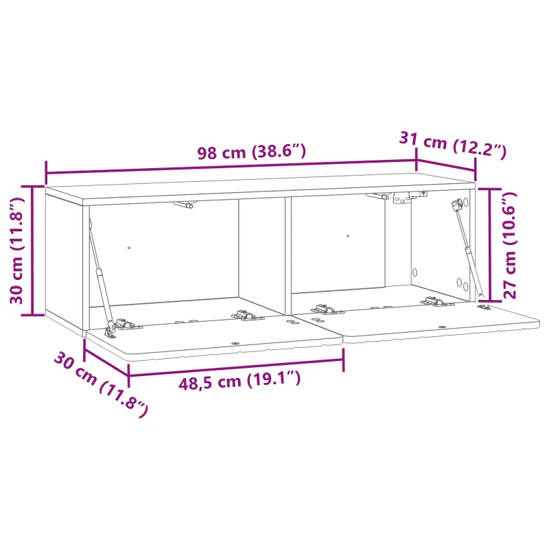 Sieninė TV spintelė Juoda 98 x 31 x 30 cm Apdirbta mediena