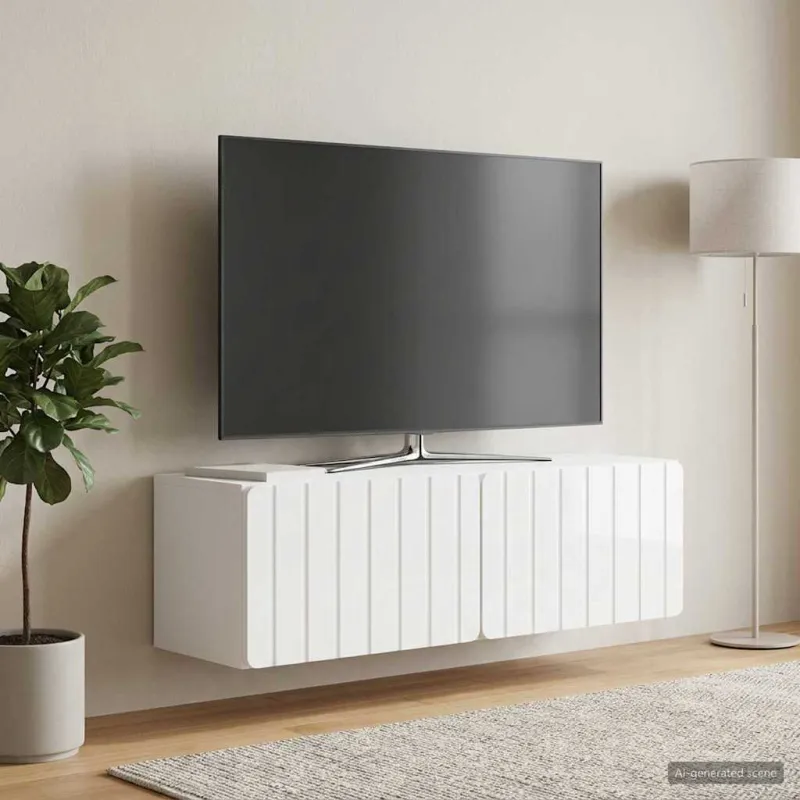 Sieninė TV spintelė Itin blizgi balta 98 x 31 x 30 cm
