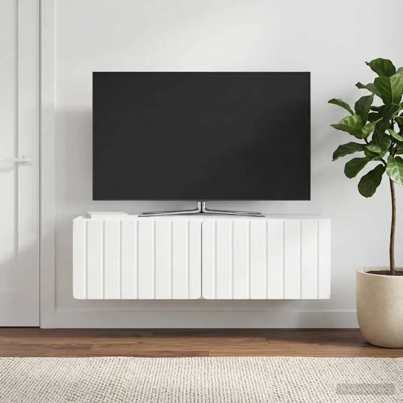 Sieninė TV spintelė Itin blizgi balta 98 x 31 x 30 cm