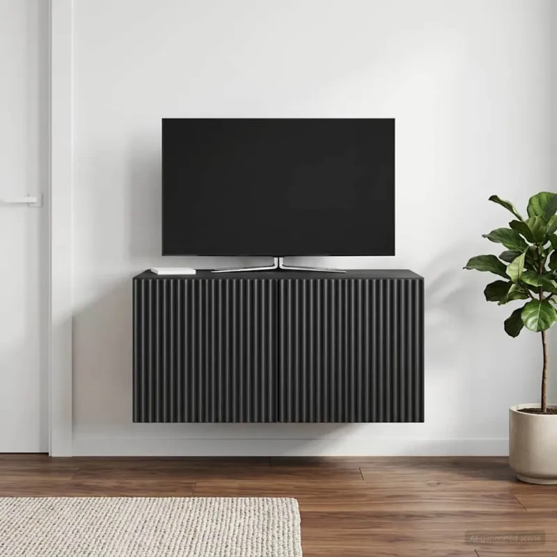 Sieninė TV spintelė Juoda 59,5 x 41 x 30 cm Apdirbta mediena