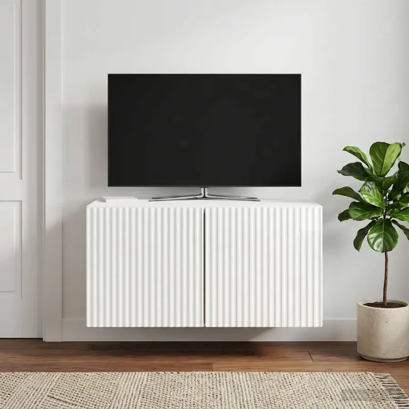 Sieninė TV spintelė Itin blizgi balta 59,5 x 41 x 30 cm