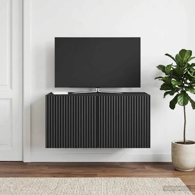 Sieninė TV spintelė Juoda 59,5 x 31 x 30 cm Apdirbta mediena