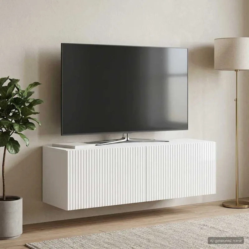 Sieninė TV spintelė Itin blizgi balta 98 x 31 x 30 cm