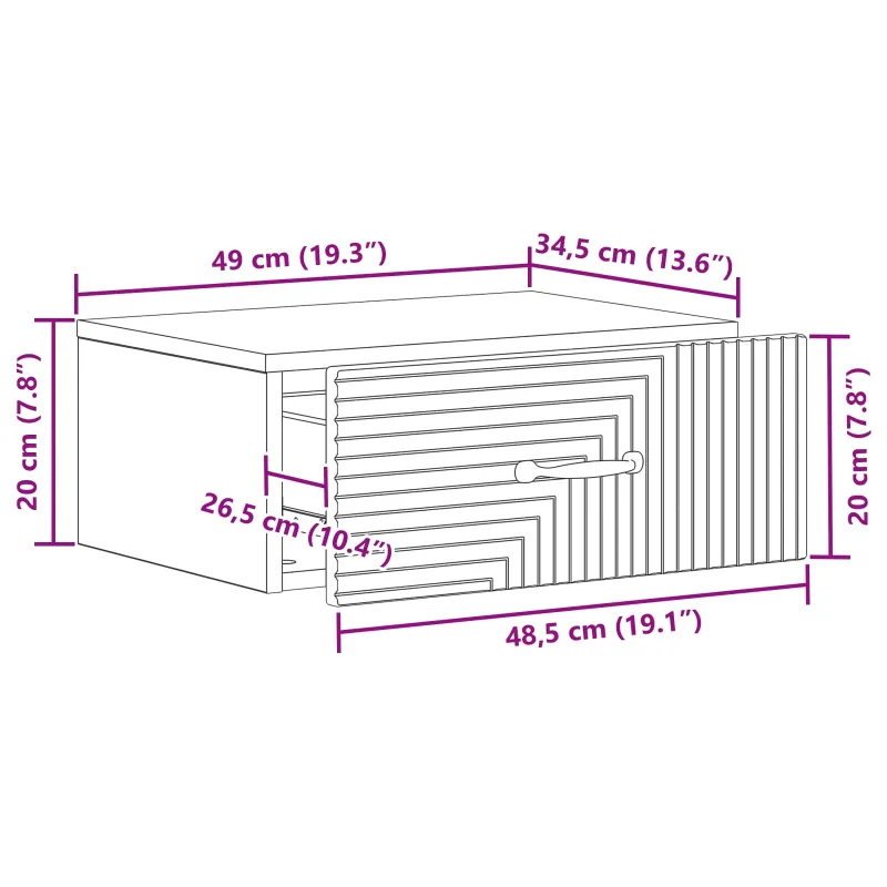 Sieninis naktinis staliukas 2 pcs Juoda 49 x 34,5 x 20 cm