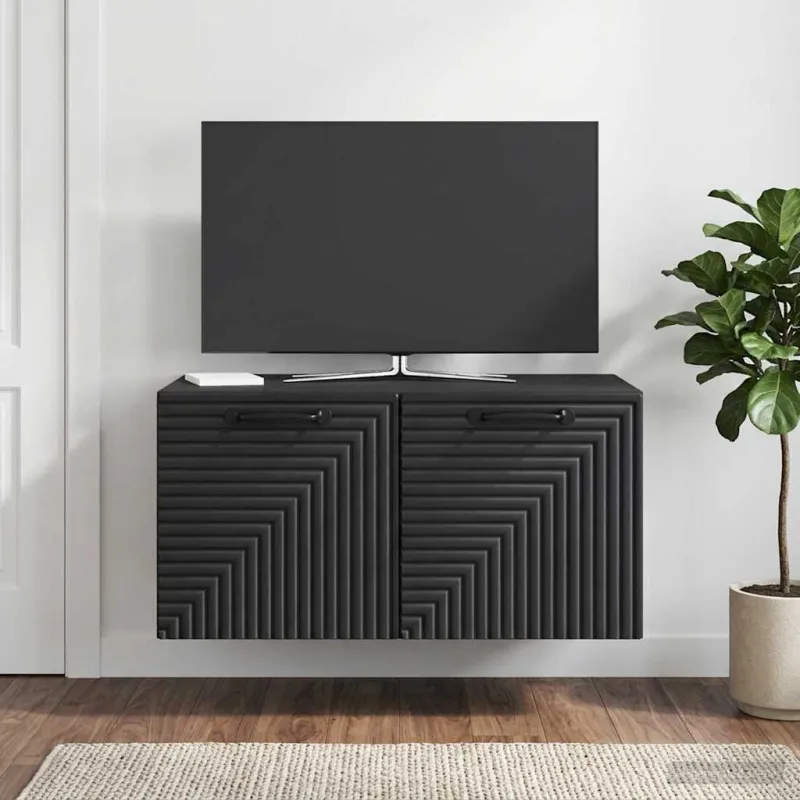 Sieninė TV spintelė Juoda 59,5 x 41 x 30 cm Apdirbta mediena
