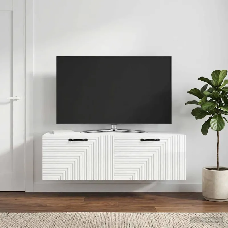 Sieninė TV spintelė Itin blizgi balta 98 x 41 x 30 cm