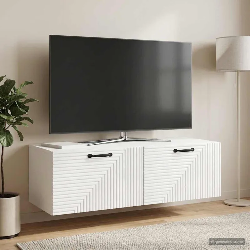 Sieninė TV spintelė Itin blizgi balta 98 x 41 x 30 cm