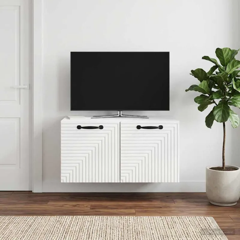 Sieninė TV spintelė Itin blizgi balta 59,5 x 31 x 30 cm