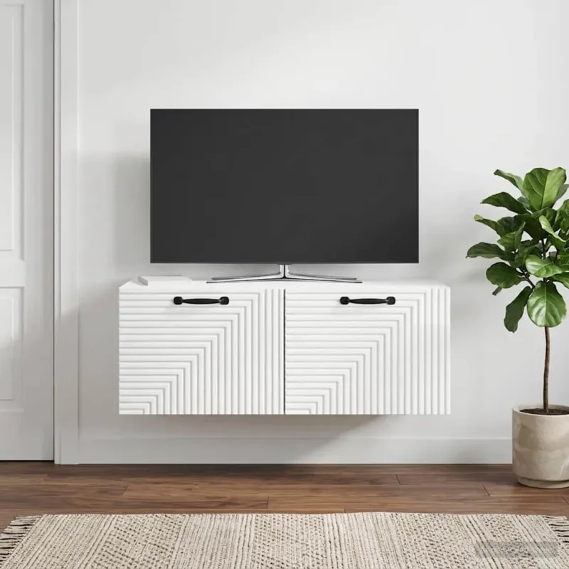 Sieninė TV spintelė Itin blizgi balta 78,5 x 31 x 30 cm