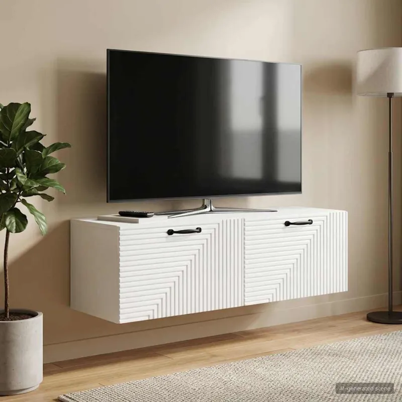 Sieninė TV spintelė Itin blizgi balta 98 x 31 x 30 cm