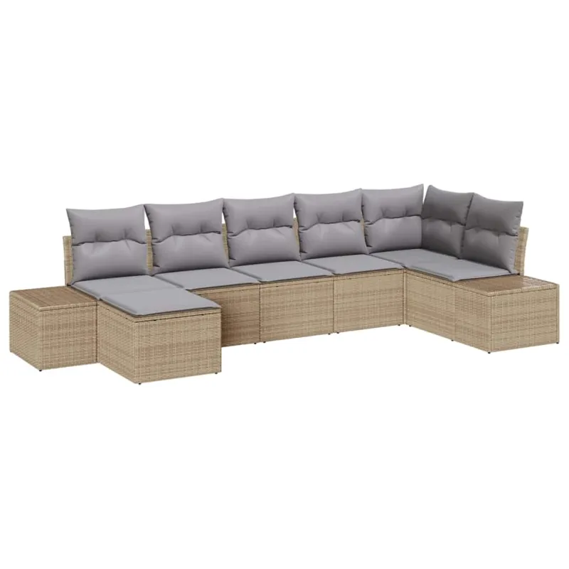 Sodo sohvaryhmä tyynyine 7 osaa, hiekanvärinen polyrattanu