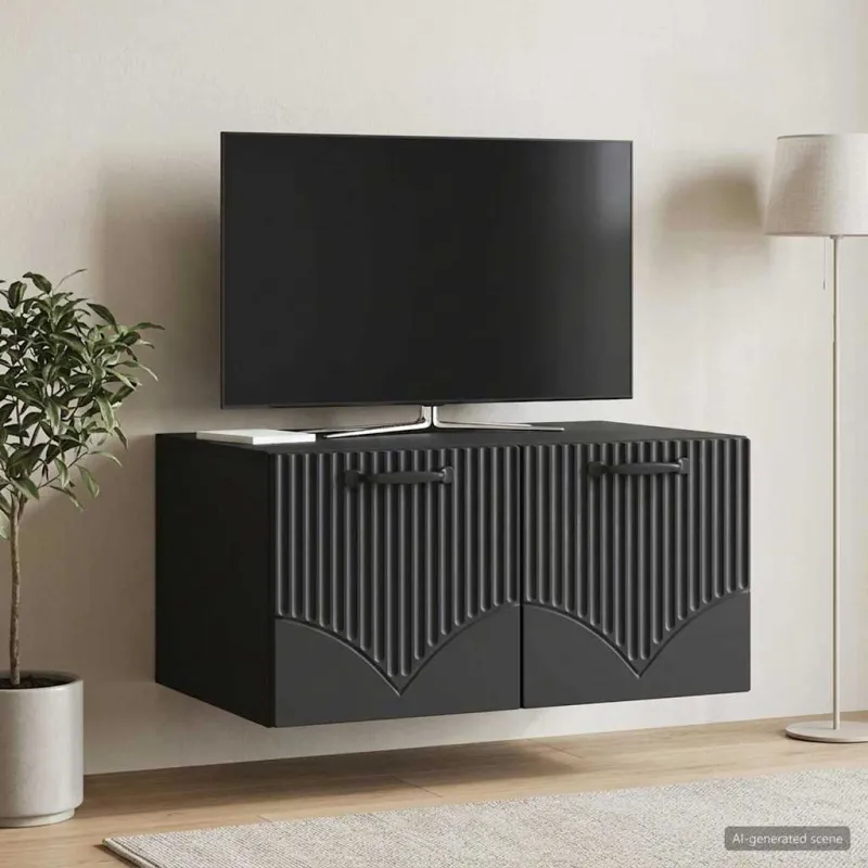 Sieninė TV spintelė Juoda 59,5 x 41 x 30 cm Apdirbta mediena