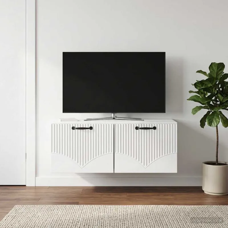 Sieninė TV spintelė Itin blizgi balta 78,5 x 41 x 30 cm