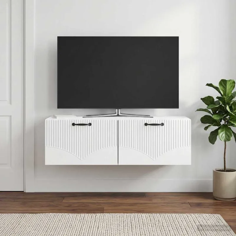 Sieninė TV spintelė Itin blizgi balta 98 x 41 x 30 cm