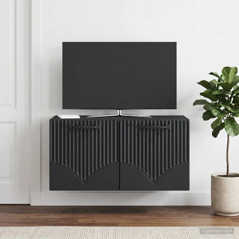 Sieninė TV spintelė Juoda 59,5 x 31 x 30 cm Apdirbta mediena