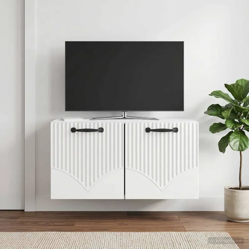 Sieninė TV spintelė Itin blizgi balta 59,5 x 31 x 30 cm