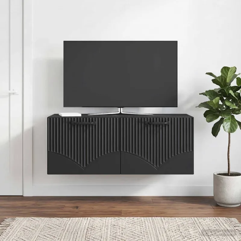 Sieninė TV spintelė Juoda 78,5 x 31 x 30 cm Apdirbta mediena