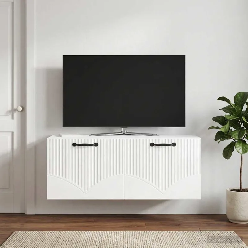 Sieninė TV spintelė Itin blizgi balta 78,5 x 31 x 30 cm